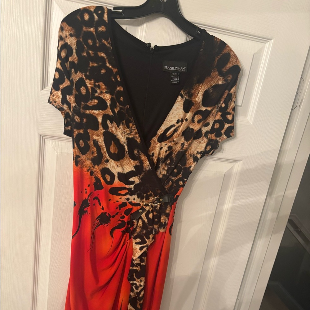 Frank Lyman Leopard Print Ombre Wrap Dress Size 8